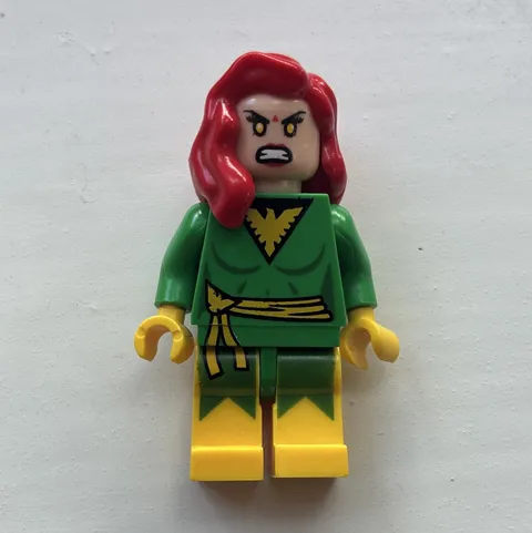 LEGO Phoenix Minifigure Red Hair Green Outfit Yellow Legs Plastic Figure