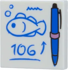 LEGO 3068 Tile 2 x 2 with Blue Pen , Fish, Arrow, and '106' Pattern