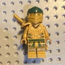 LEGO Gold & Green Ninja Minifigure w/ Gold Sword Back Accessory Green Hair