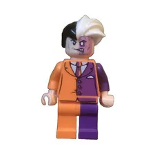 LEGO Two-Face Minifigure Orange & Purple Suit with Black/White Hair