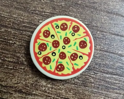 LEGO Tan Tile Round 2x2 With Sliced Pizza Pattern USED