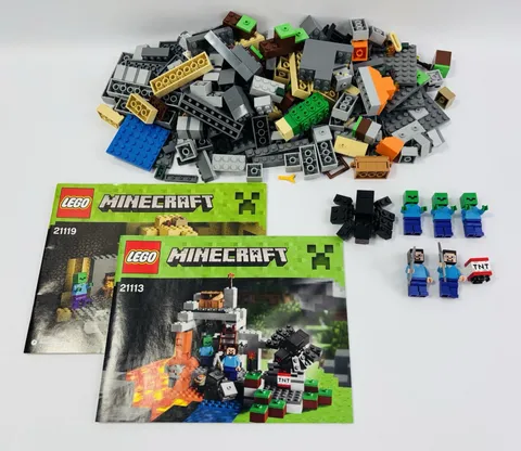 LEGO Minecraft 21113 21119 The Cave The Dungeon Bundle 100% Complete w/Manuals