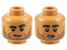 Minifigure, Head Dual Sided Black Eyebrows and Stubble, Neutral / Lop - New LEGO