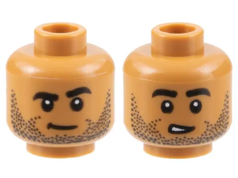 Minifigure, Head Dual Sided Black Eyebrows and Stubble, Neutral / Lop - New LEGO