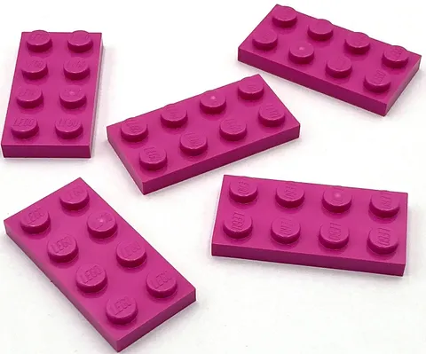 Lego 5 New Dark Pink Plates 2 x 4 Stud Parts