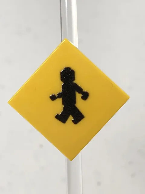 Custom Printed Caution Pedestrian Xing Sign UV Printed On LEGO 2x2 Yellow Tile
