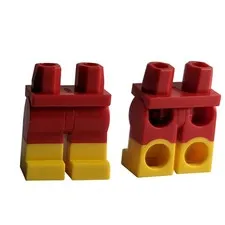 2x LEGO Minifigure Legs Red Molded Yellow Boots