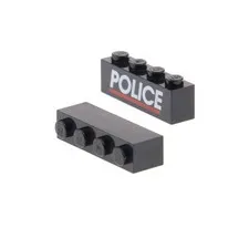 2x LEGO Building Brick 1x4 Black Printed POLICE White Police 6332 3010pb030