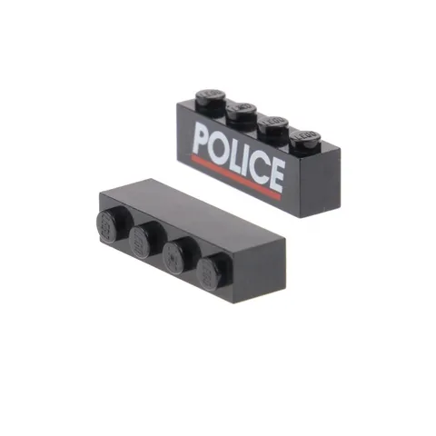 2x LEGO Building Brick 1x4 Black Printed POLICE White Police 6332 3010pb030