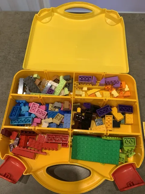 Classic Lego Yellow Hard Storage Case Plastic  Latching With Colorful Legos