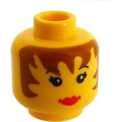 LEGO Minifig Head with Brown Hair, Eyelashes, and Lipstick inv.617