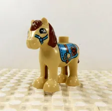 Lego Duplo Figure Colt beige w/ brown mane & blue saddle
