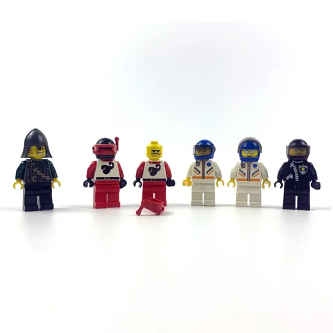 Lego Minifigures Lot of 6 Police Race Drivers EMT Pilot Dragon Knight