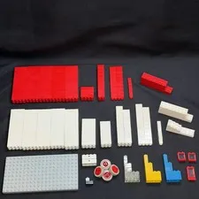 Vintage LEGO Red White Bricks Wheels Windows Baseplate Parts Lot Multicolor