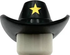 Lego New Black Minifigure Headgear Hat Cowboy Large Brim with Gold Star Part