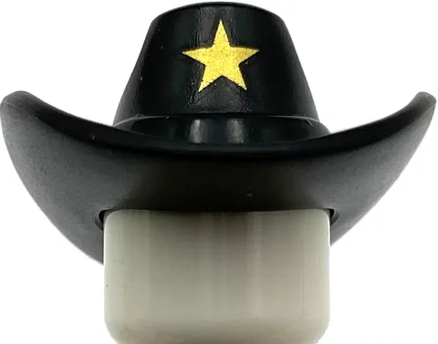 Lego New Black Minifigure Headgear Hat Cowboy Large Brim with Gold Star Part