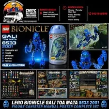 LEGO Bionicle Gali Toa Mata 8533 2001 Figure Canister Manual Poster Complete Set