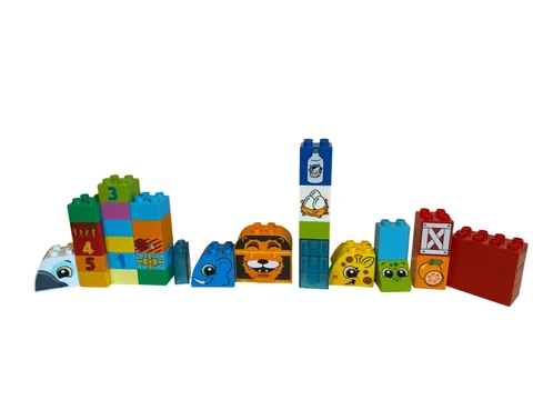 LEGO Duplo Lot Clear Blue Pieces Picture Blocks Animals Barn Door Oranges Etc.