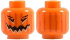 Lego Head Pumpkin Jack O' Lantern  Red Vertical Faded Lines on Back inv 1