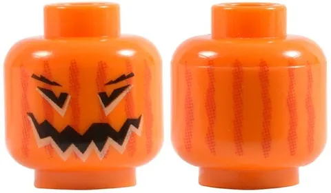 Lego Head Pumpkin Jack O' Lantern  Red Vertical Faded Lines on Back inv 1