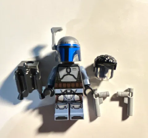 LEGO Minifigure Armored w/ Silver Helmet, Blue Visor, Jetpack & Blaster