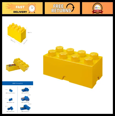 Stackable LEGO Storage Box 12.1L with Lid - Yellow Brick Organizer for Toys & De