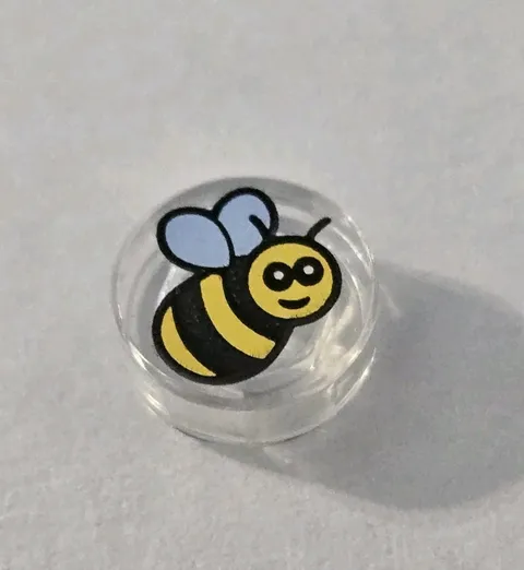 LEGO Trans Clear 1x1 Round Tile Black & Yellow Honey Bee Pattern