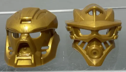 LEGO Bionicle Gold Mask of Kanohi Fire 19052 & Water 19062 Lot of 2