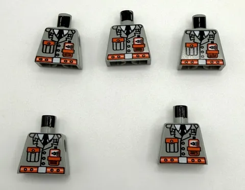 LEGO 5x Torso Fire Jacket with Pocket, Black Tie, Neon Red Radio inv.657