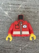 LEGO Minifigure Torso Red Jacket Envelope Airmail Reflective Stripe Pen Pocket