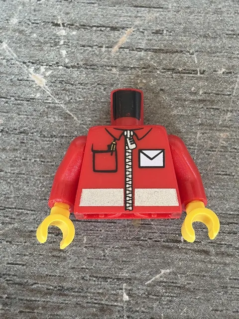 LEGO Minifigure Torso Red Jacket Envelope Airmail Reflective Stripe Pen Pocket