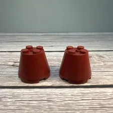 LEGO Parts 6233 (2pcs) Cone 3 x 3 x 2 with Axle Hole Dark Red