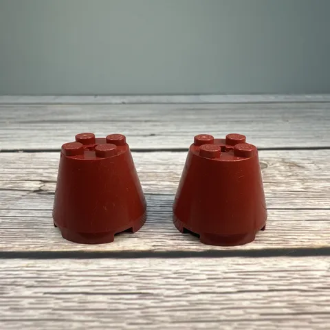 LEGO Parts 6233 (2pcs) Cone 3 x 3 x 2 with Axle Hole Dark Red