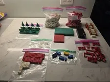 LEGO VINTAGE Lot Misaligned Bricks & Plates w/ Window Frames, Wheels, Trees