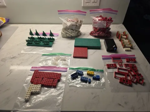 LEGO VINTAGE Lot Misaligned Bricks & Plates w/ Window Frames, Wheels, Trees