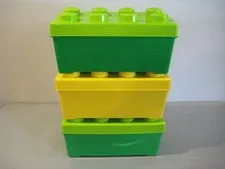 Lego Duplo Lot 3 Stackable Empty Storage Containers Yellow & Green (2)