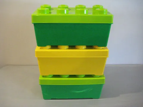 Lego Duplo Lot 3 Stackable Empty Storage Containers Yellow & Green (2)