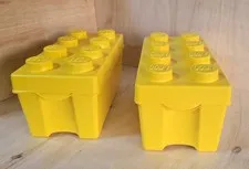 2 LEGO Storage Brick Cases 8 Stud Yellow Container Plastic Bin Box EMPTY 14x7x10