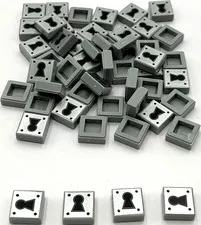 Lego 50 New Light Bluish Gray Tiles Flat Smooth 1 x 1 with Black Keyhole Parts