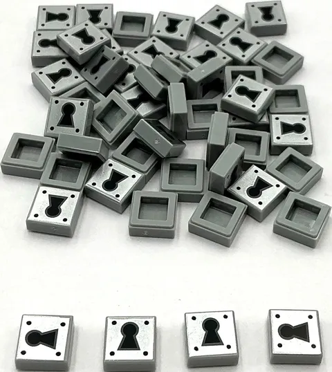 Lego 50 New Light Bluish Gray Tiles Flat Smooth 1 x 1 with Black Keyhole Parts