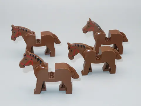 #1 LEGO Castle Western 4 brown horses black mane minifigure land animal