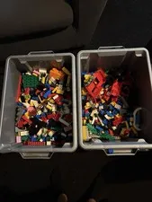 LEGO Bulk Lot Mixed Bricks & Pieces Multicolor Plastic in 2 Gray Lego Tubs