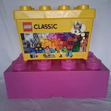 2 LEGO Storage Brick & Stud Storage Boxes-PINK 19.7"x9.8"x7.1"--YELLOW 14"x7"×7"