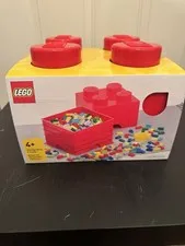 LEGO Storage Brick Red 4 Knob Container Organizer Box 10” Square 6” Tall