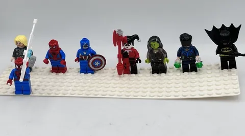 LEGO Super Hero Minifigure Lot 8 Batman Spider-Man Harley Quinn Captain America