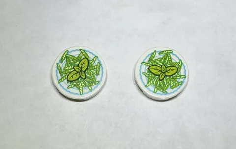 Lego Lot Of 2 2x2 Round Printed Tile White Green Salad Greens Mix Food New City
