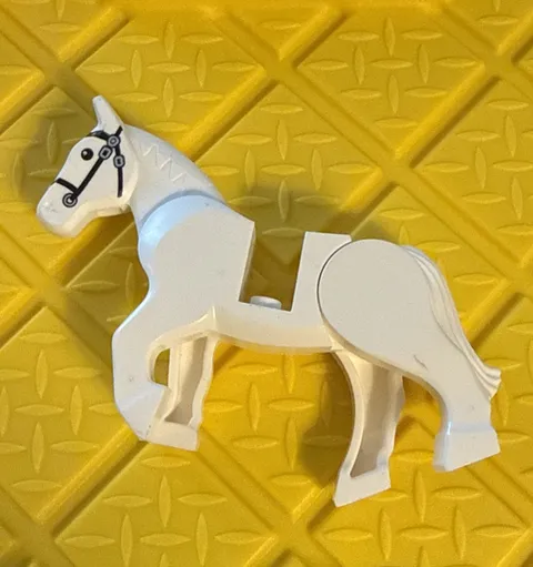 LEGO White Horse Black Bridle White Mane Moving Head & Legs Used