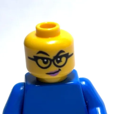 Lego - Minifigure Head - Dual Sided - Female, Glasses, Smile / Frown, Pink Lips