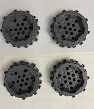 LEGO 4 Black Hard Plastic Wheels w/ Cleats and Spikes, 13 Peg holes
