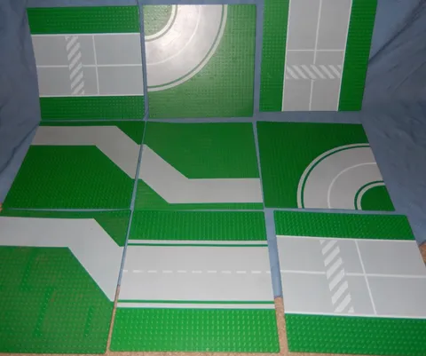 Lot of 9 Vintage LEGO City Street Road Gray/Green Base Plates